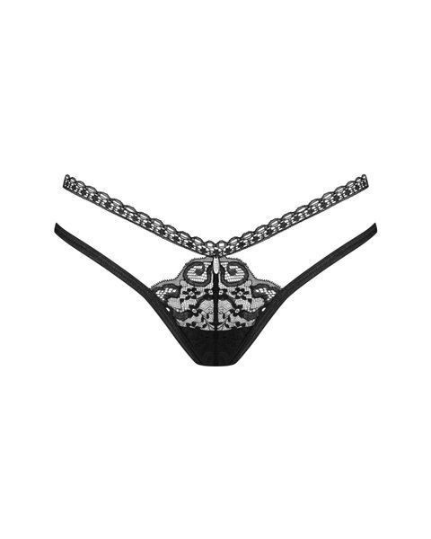 Трусики-стрінги Obsessive Blomentis thong, M/L, чорні, мереживні, боковинки &mdash; подвійні смужки SX1037 фото