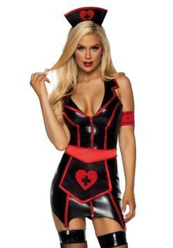 Виниловый костюм медсестры Leg Avenue Vinyl Naughty Nurse M, платье, фартук, повязки SO9146 фото