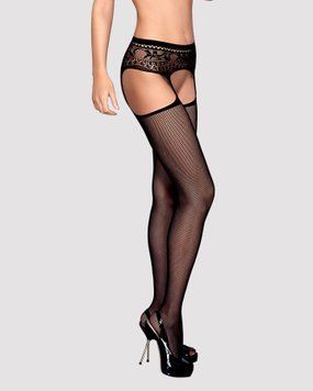 Сетчатые чулки-стокинги с кружевным поясом Obsessive Garter stockings S307 XL/XXL, черные SO7271 фото