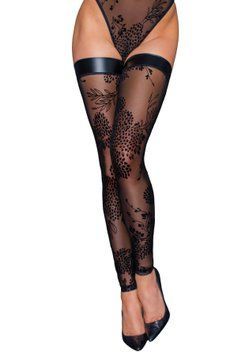 Чулки без мыска Noir Handmade F243 Tulle stockings with patterned flock embroidery, M SX0156 фото