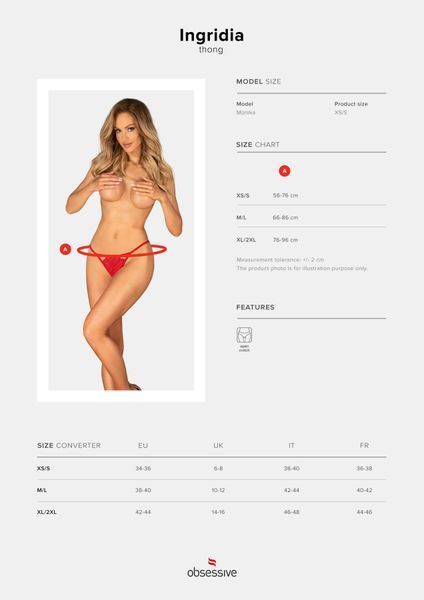 Трусики с доступом Obsessive Ingridia crotchless thong M/L, красные SO9044 фото
