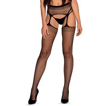Чулки-стокинги из сетки разного размера Obsessive Garter stockings S815 S/M/L, черные, с доступом SO7274 фото