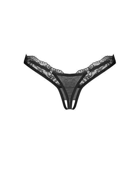 Трусики-стрінги з мереживом Obsessive Arrowel Black crotchless thong S/M SX2582 фото