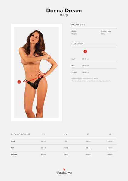 Мереживні стрінги Obsessive Donna Dream thong XL/2XL Black, низька посадка SO8641 фото