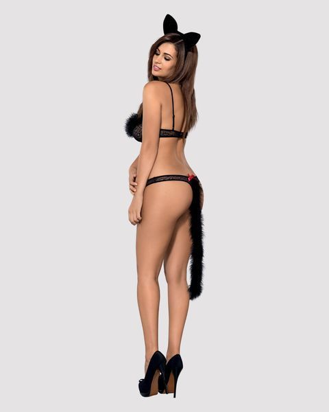 Эротический костюм гепарда Obsessive Gepardina 3 pcs costume S/M, черный, меховая отделка, монокини, SO7276 фото