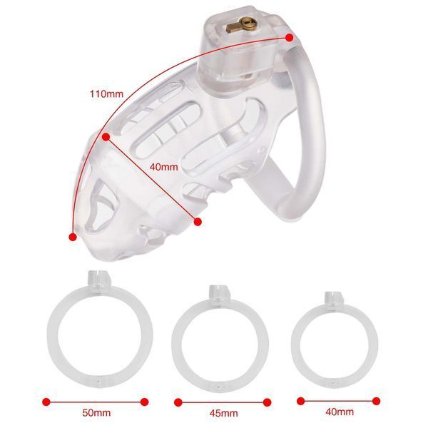 Клітка для пеніса LOCKINK SEVANDA Plastic Penis Chastity Cage, прозора, 3 кільця різних розмірів SX0871 фото