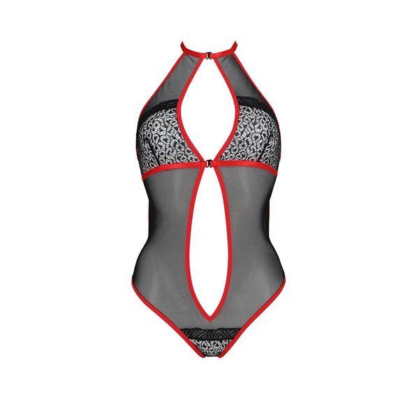 Сітчасте боді з мереживом на грудях Passion SATARA BODY S/M red SO8473 фото