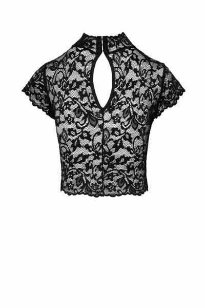 Топ Noir Handmade F303 Essence, L, black, мереживний, короткий рукав, комір-стійка SX0257 фото