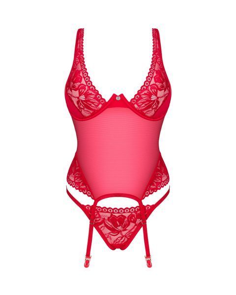 Прозрачный корсет Obsessive Lacelove corset XS/S Red, кружево, подвязки для чулок SO8649 фото