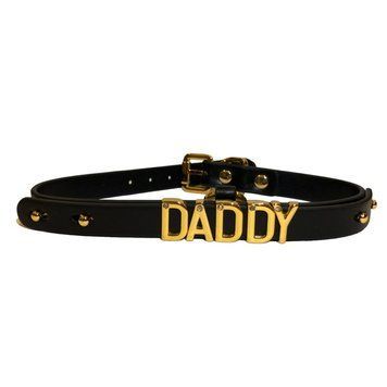Чокер з написом DADDY від UPKO з італійської шкіри, чорний із золотою фурнітурою U8494 фото