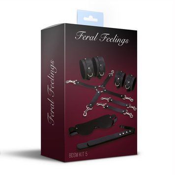 Набор Feral Feelings BDSM Kit 5 Black, наручники, поножи, крестовина, маска, паддл SO8272 фото