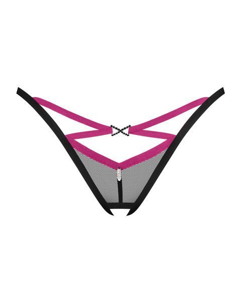 Трусики-стрінги Obsessive Novenes crotchless thong, M/L, сітка, стрепи, прикраса зі стразами SX0623 фото