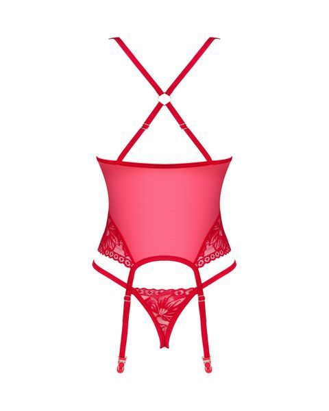 Прозрачный корсет Obsessive Lacelove corset M/L Red, кружево, подвязки для чулок SO8650 фото