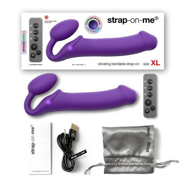 Безремневой страпон с вибрацией Strap-On-Me Vibrating Violet XL, диам. 4,7см, пульт ДУ, регулируемый SO3827 фото