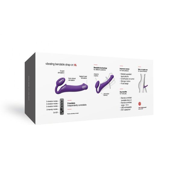 Безремневой страпон с вибрацией Strap-On-Me Vibrating Violet XL, диам. 4,7см, пульт ДУ, регулируемый SO3827 фото