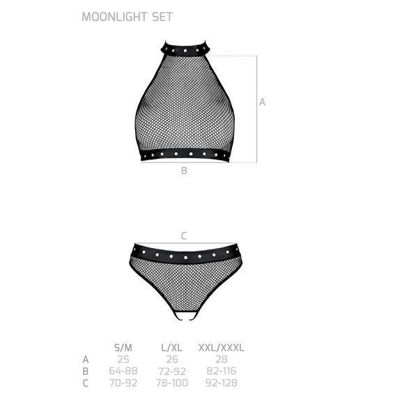 Білизна з відкритим доступом Passion MOONLIGHT SET L/XL black топ, стрінги SO8451 фото