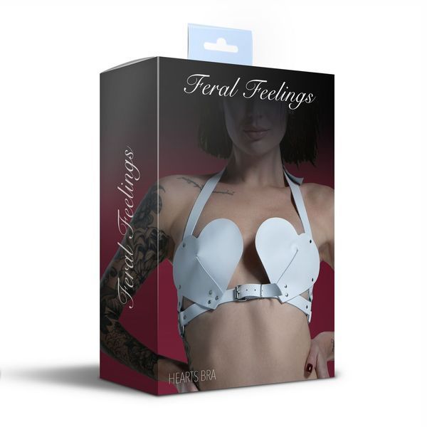 Ліф Серце з натуральної шкіри Feral Feelings - Hearts Bra White SO9415 фото