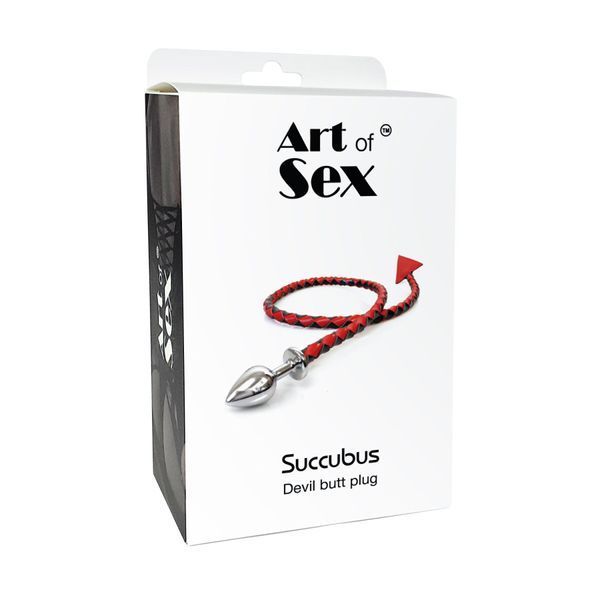 Металлическая анальная пробка S с дьявольским хвостом Art of Sex - Succubus, экокожа, черный/золото SX0675 фото