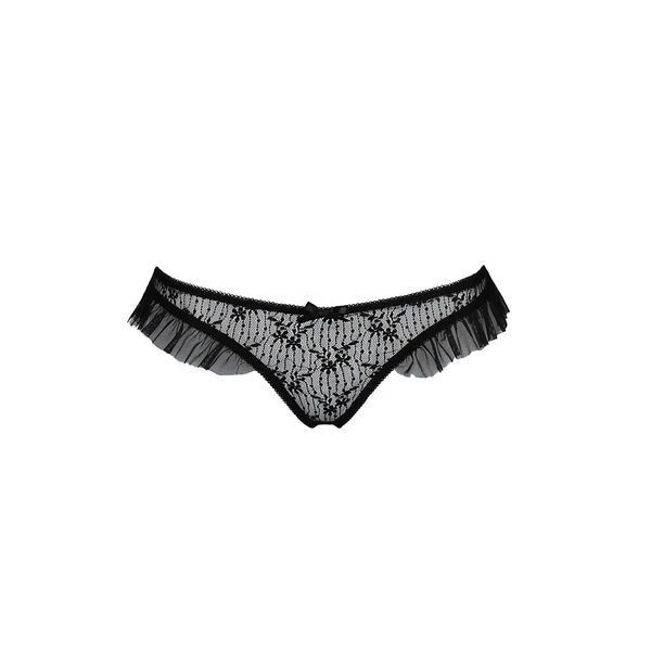 Трусики з оборками Passion Exclusive DONIA THONG L/XL, black PS25901 фото