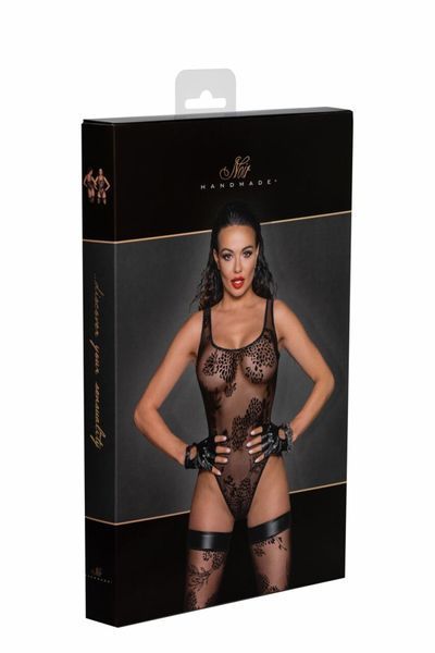 Боди Noir Handmade F242 Tulle body with patterned flock embroidery, L SX0153 фото