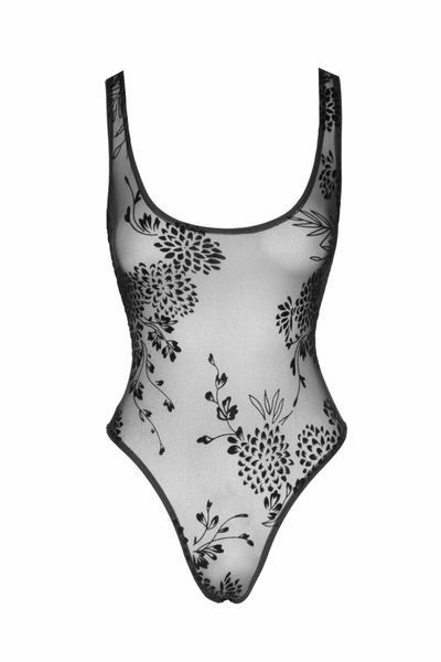 Боди Noir Handmade F242 Tulle body with patterned flock embroidery, L SX0153 фото