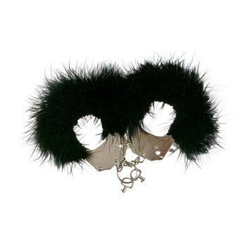 Наручники металеві Adrien Lastic Handcuffs Black з чорним пухнастим оздобленням AD30329 фото