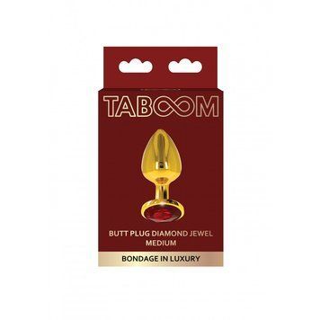 Анальна металева пробка M (Medium) з каменем червоного кольору Butt Plug With Diamond Jewel Taboom T17168 фото