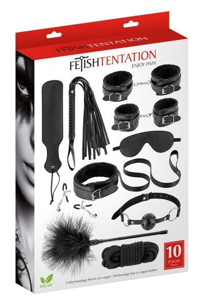 Набір для BDSM усе-в-одному Fetish Tentation SM Bondage Box in vegan leather, 10 предметів SX1092 фото
