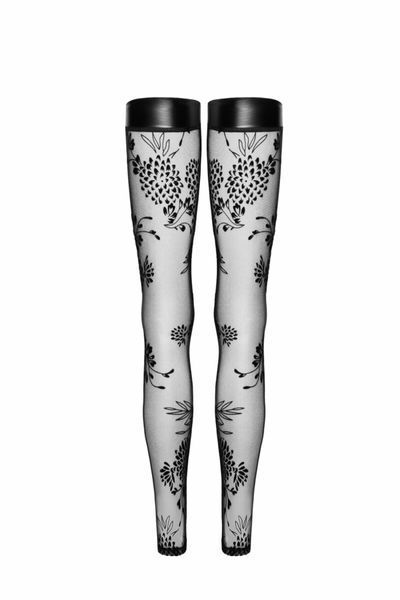 Панчохи без миска Noir Handmade F243 Tulle stockings with patterned flock embroidery, 3XL SX0160 фото