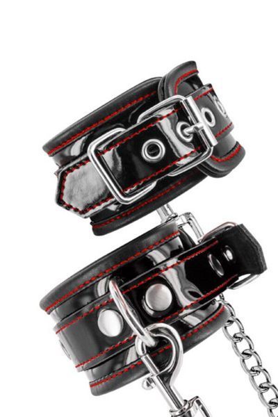 Наручники Fetish Tentation Premium Patent Leather Handcuffs, знімний ланцюжок SX1099 фото