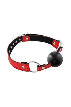 Кляп Fetish Tentation Premium Leather Gag with Silicone Ball (Red), силіконова кулька SX1100 фото
